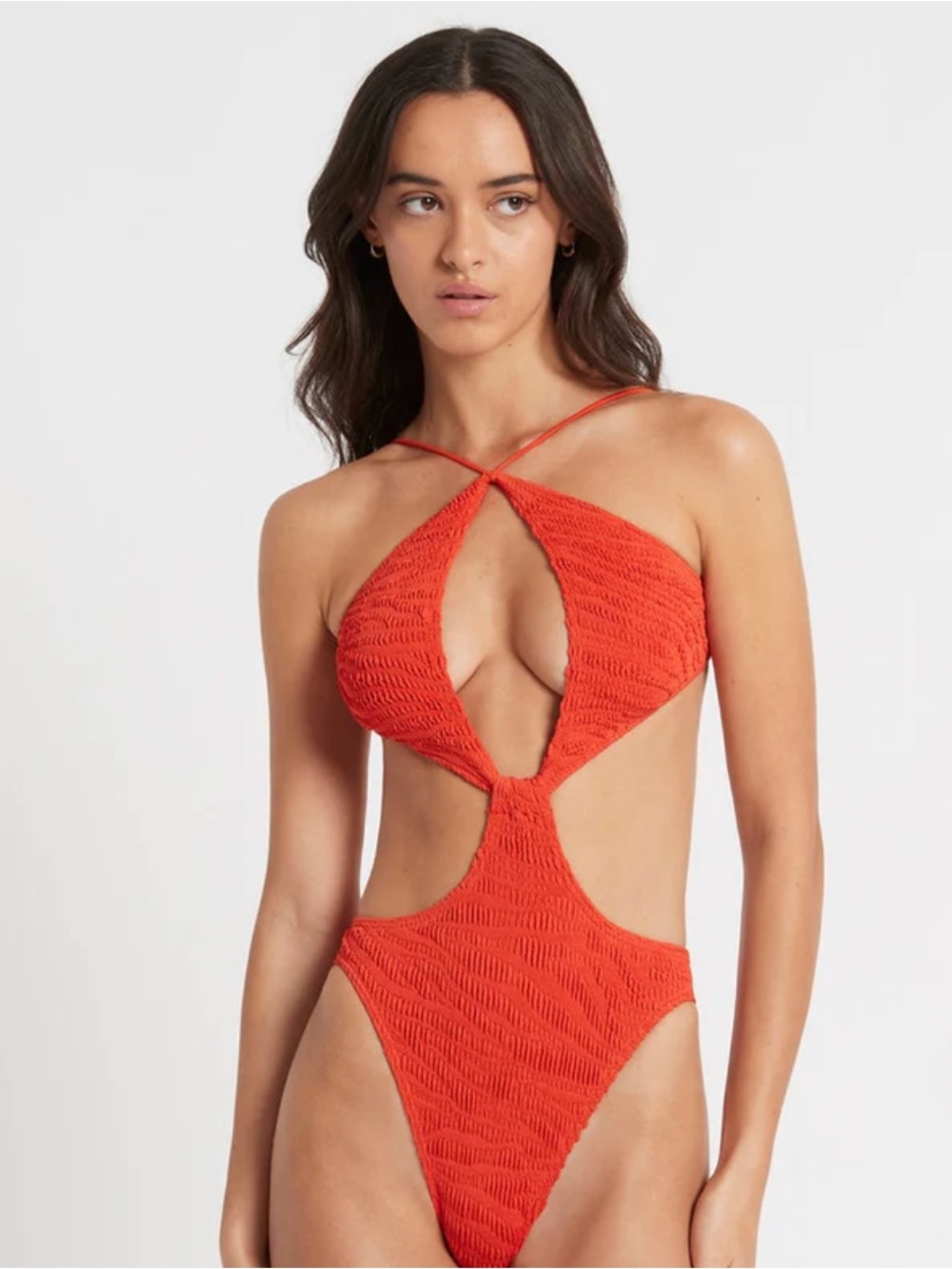 New! Bond Eye Naira Cutout One-Piece Swimsuit in Bright Coral Tiger 🧡 One size